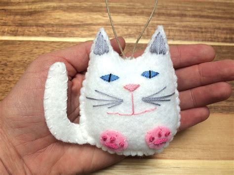 Felt Christmas Ornament Cat Holiday Ornament Cat Christmas Etsy