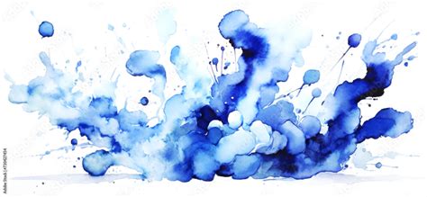 Ink Watercolor Pastel Blue Splash Clip Art White Background Stock