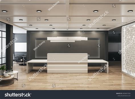 Modern Office Lobby Interior Reception Desk Stock Illustration ...