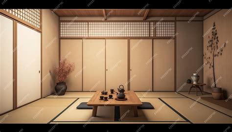 Premium Ai Image Traditional Japanese Tea Room Interior With Tatami