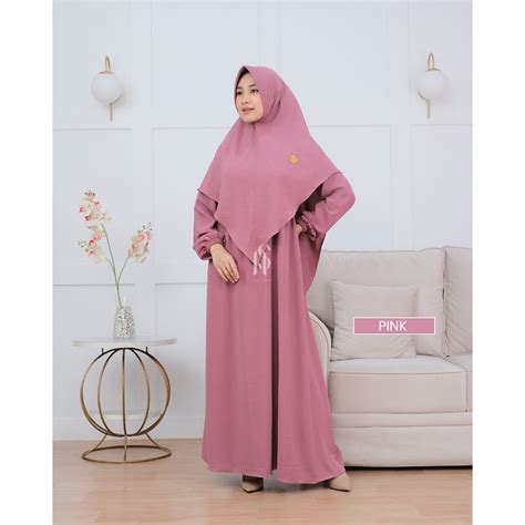 Jual Nabil Series Gamis Set Hijab Polos Crinkle Airflow Premium