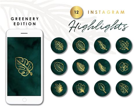 Tropical instagram highlight covers emerald dark green gold luxury ...