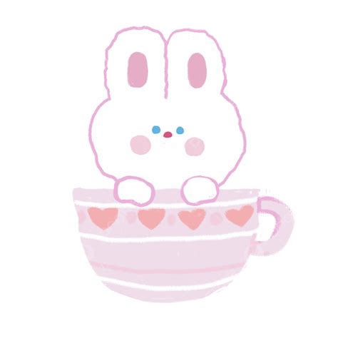 Korean Cute Bunny With Cup Sticker Korean Cute Bunny Bunny Sticker