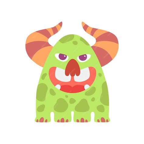 Premium Vector Cute Green Monster With Horns Friendly Funny Alien