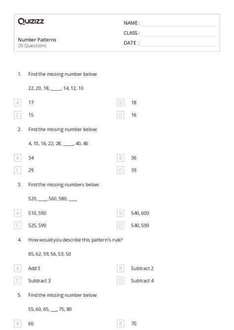 50 Number Patterns Worksheets For 4th Grade On Quizizz Free Printable