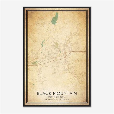 Vintage Black Mountain North Carolina Map Poster, Modern Home Decor