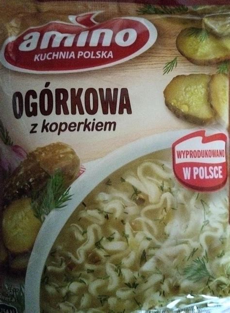 Zupa błyskawiczna ogórkowa z koperkiem Amino kalorie kJ i wartości