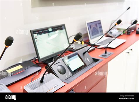 Microphones of digital conference systems for business meeting Stock ...