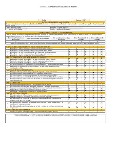 Modelo De Encuesta De Satisfacción De Cliente Interno