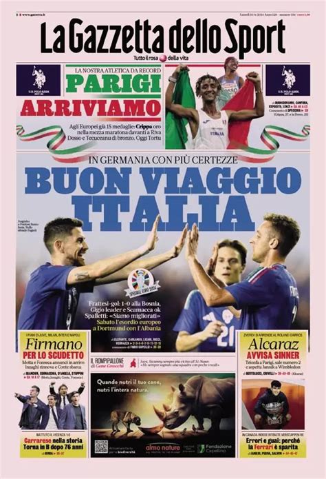 La Prima Pagina De La Gazzetta Dello Sport Buon Viaggio Italia