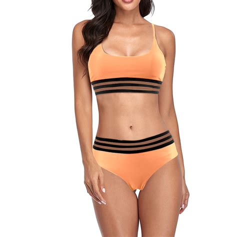 Xuapaodt Bikini Set Women Vintage Print Bandeau Bandage Bikini Set Push