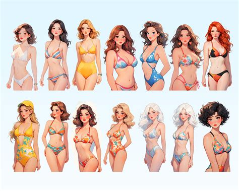 Anime Women S Swimwear Clipart Fashion Sexy Swimsuit Collection Retro Swimwear Bikini