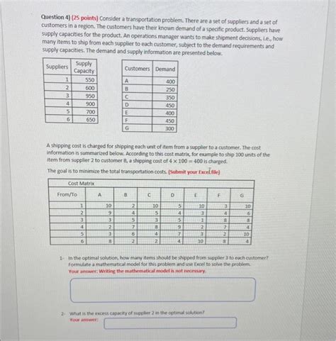 Solved Question 4 25 Points Consider A Transportation