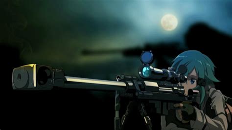 asada shino, anime girls, sniper rifles, online, girls, sword art ...