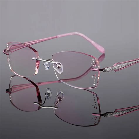 Rimless Glasses Prescription Titanium Frame Womens Optical Glasses Myopia Hyperopia Progressive