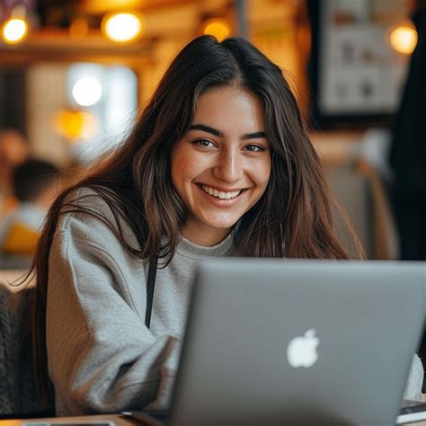 Premium Photo Woman Sitting In Front Of Laptop Computer