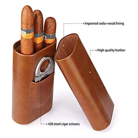 Finger Leather Cigar Case Cedar Wood Lined Cigar Humidorbrown