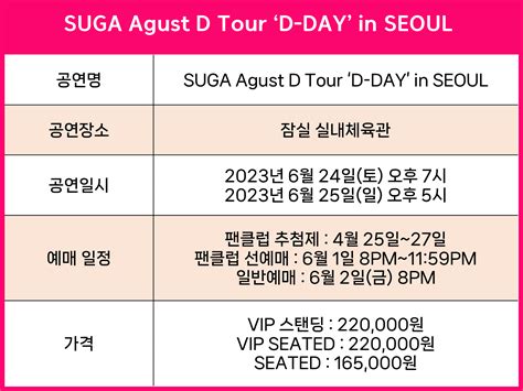 BTS 슈가 콘서트 Agust D TOUR :: 서울 티켓팅 예매 일정 가격 좌석 » 취향의시작