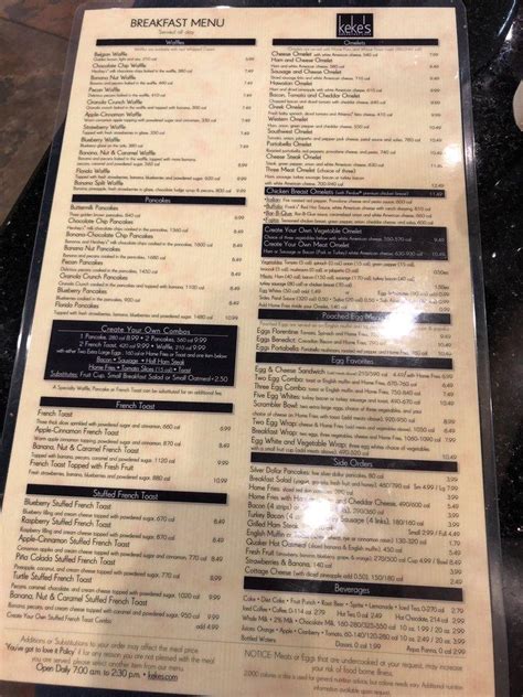 Menu at Keke's Breakfast Cafe, Tallahassee