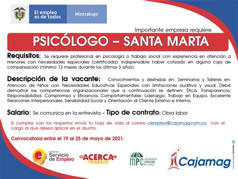 Convocatoria Centro de Empleo Psicólogo Cajamag