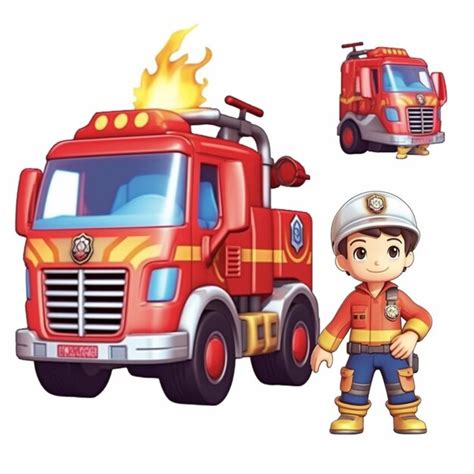 Premium AI Image | Cartoon fire truck with fire fighter man picture AI ...