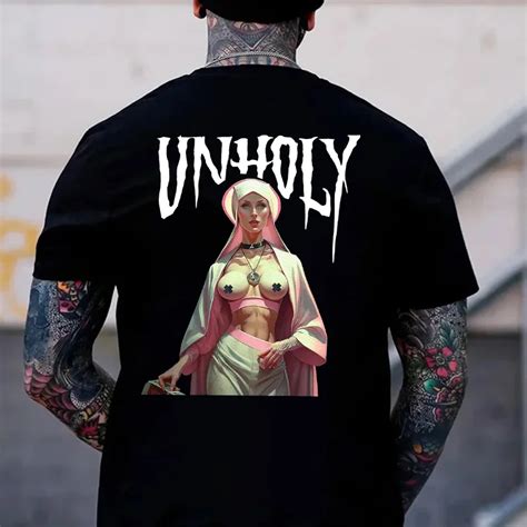 UNHOLY Naked Nun Graphic Casual Black Print T Shirt