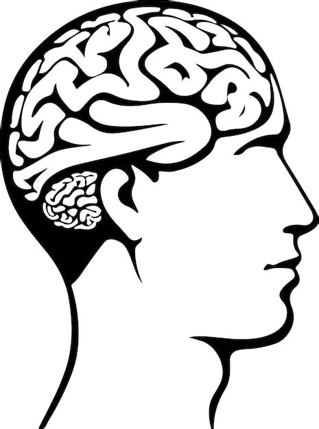 Human Head With Brain Silhouette Vector Solid White Background