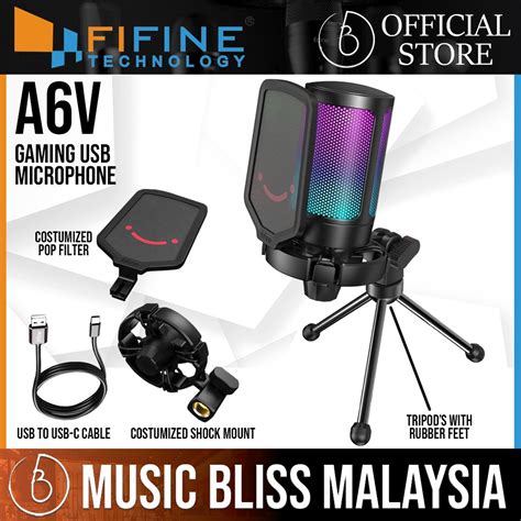 Fifine A6v Gaming Usb Microphone Fifine Condenser Mic With Quick Mute Rgb Indicator Tripod