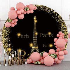 Gold And Black Eiffel Tower Happy Birthday Round Backdrop Paris