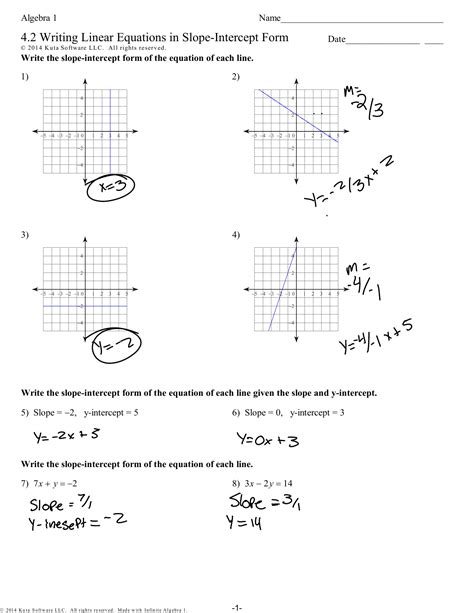 4 2 Writing Equations In Slope Intercept Form Worksheet Answers