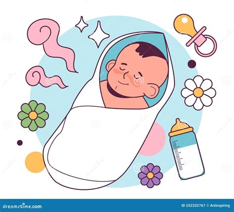 New Born Baby Sleeping In A Blanket Cute Baby Cheerful Character