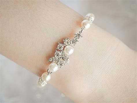 Bridal Bracelet Swarovski Pearl Wedding Bracelet Crystal Etsy