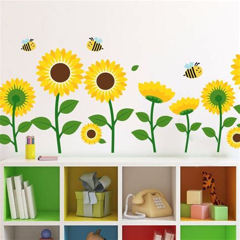 Sunflower Wall Decals for Kids Room, Flower Wall Decals Girls Nursery ...