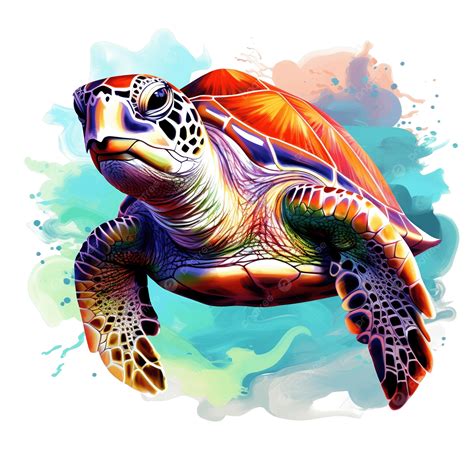 Painted Sea Turtle Illustration Ai Generative, Turtle, Sea, Ocean PNG