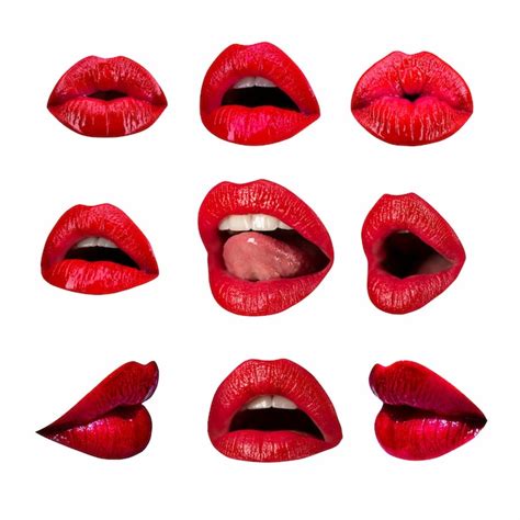 Premium Photo Set Of Female Lips On White Isolated Background