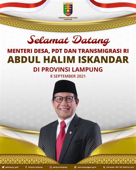 Selamat Datang Mendes PDTT RI Dr Drs H Abdul Halim Iskandar M Pd