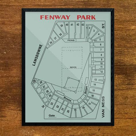 Fenway Park Architectural Blueprint Style Layout 11 X 14 Print