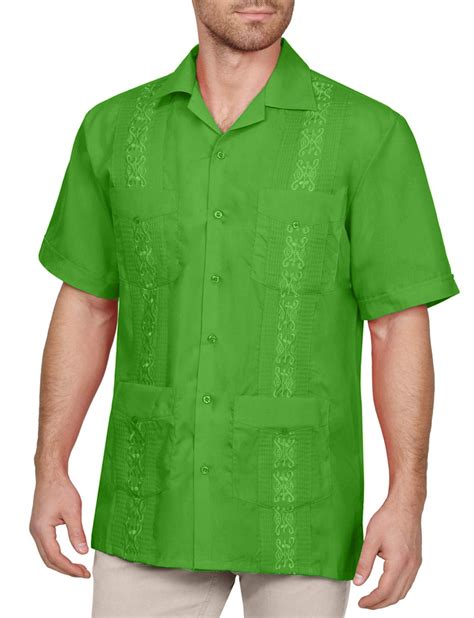 J Method Mens Short Sleeve Cuban Guayabera Button Down Shirts Classic Embroidered 4 Pockets