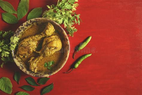 Chicken Curry Or Masala Spicy Reddish Chicken Leg Piece Dish