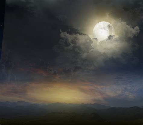 Pintura De Luna Llena El Cielo Nubes Paisaje Naturaleza La Luna