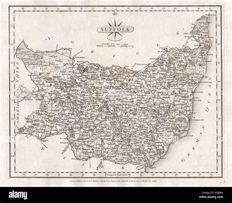 Antique County Map Of Suffolk By John Cary 1787 Old Plan Chart Stock