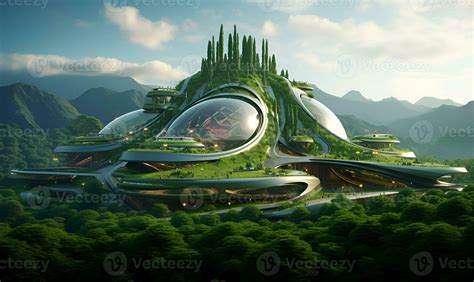 futuristic modern building that blends with nature, ai generative ...