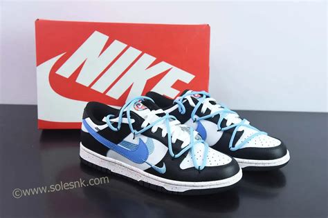 Custom Nike Dunk Low 'Multiple Swooshes' Black White Blue - SoleSnk