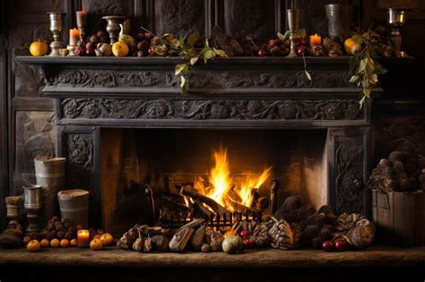 Premium Photo | Festive Yule Log Fireplace Wallpaper