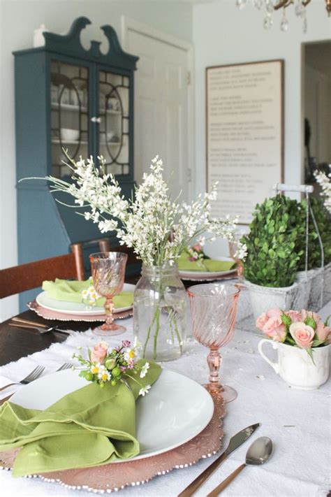 Spring Tablescape And Fresh Floral Napkin Rings Shades Of Blue