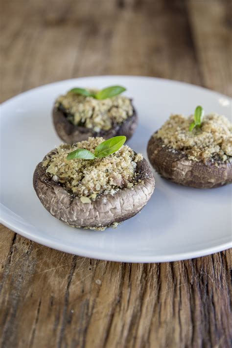 Basil Walnut Stuffed Mushrooms With Almond Crumb Food Matters