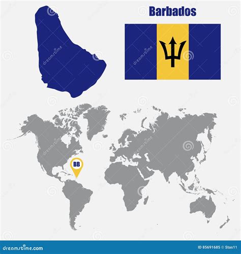 Barbados Map on a World Map with Flag and Map Pointer. Vector ...