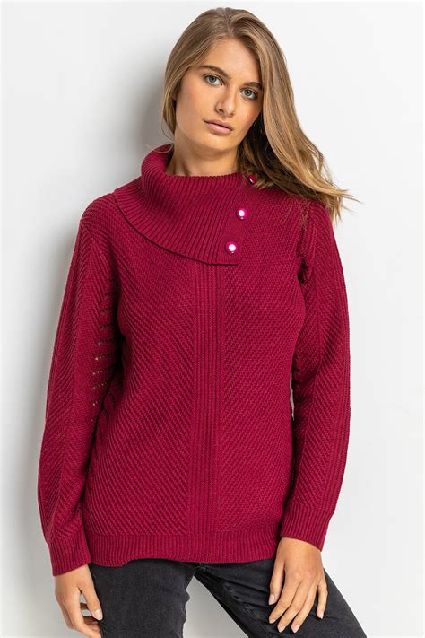 Pointelle Sleeve Cowl Neck Jumper In Wine Roman Originals Uk