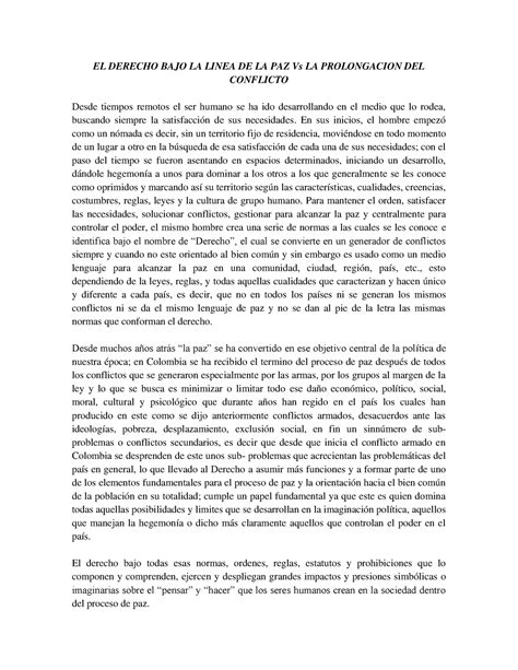 EL Derecho PAZ Conflicto EL DERECHO BAJO LA LINEA DE LA PAZ Vs LA