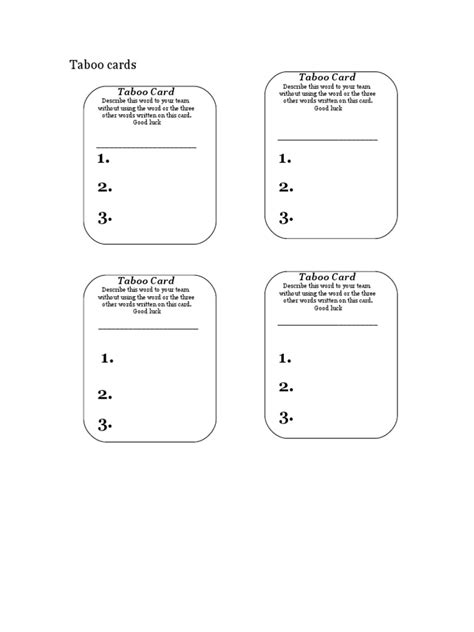 Taboo Card Template Pdf